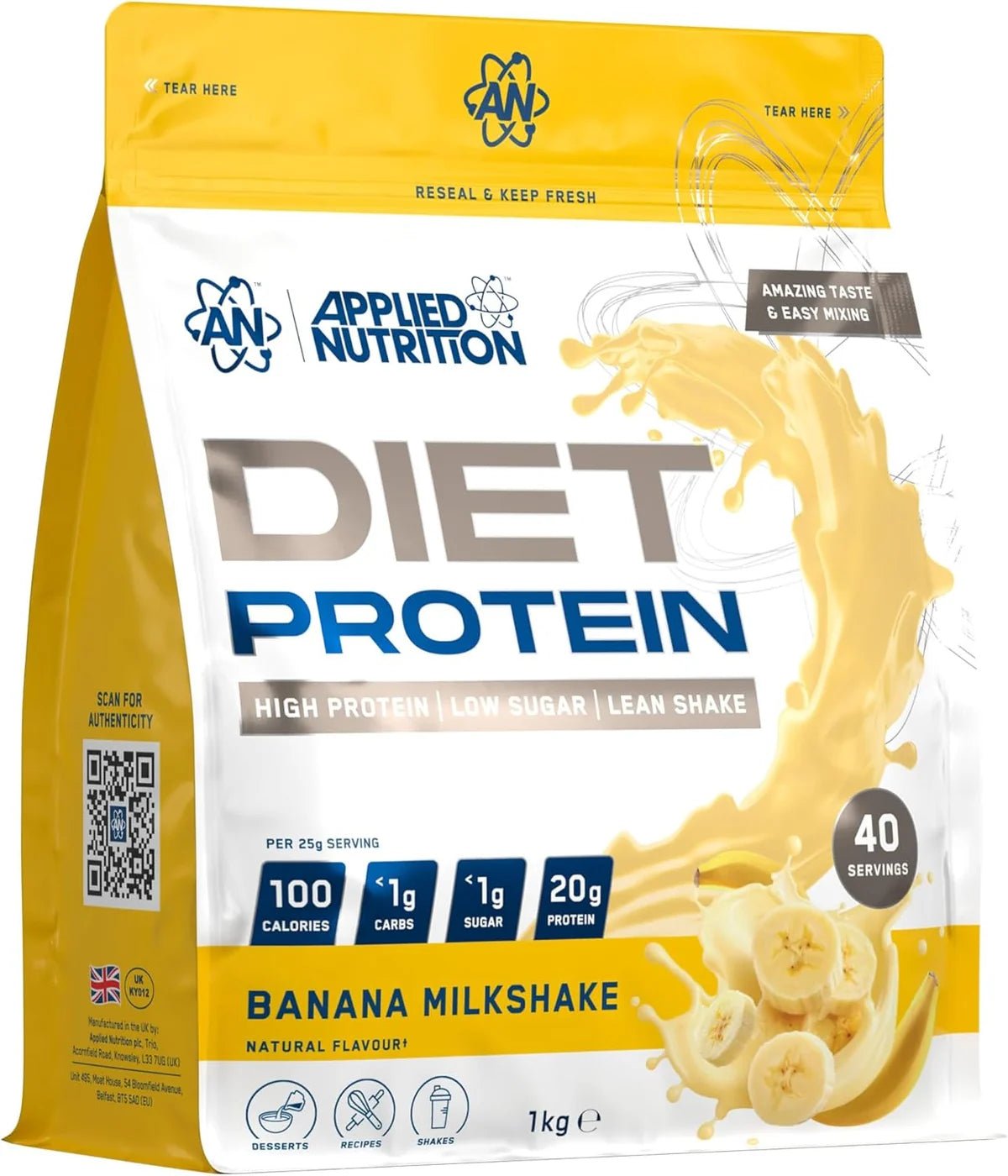 Applied Nutrition Diet Whey Protein 1KG  - banana